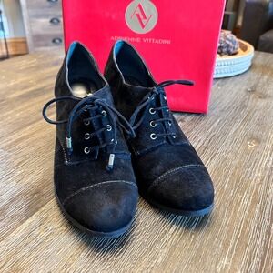 Adrienne Vittadini Black Suede Leather Lace Up Block‎ Heel Ankle Booties 8 1/2